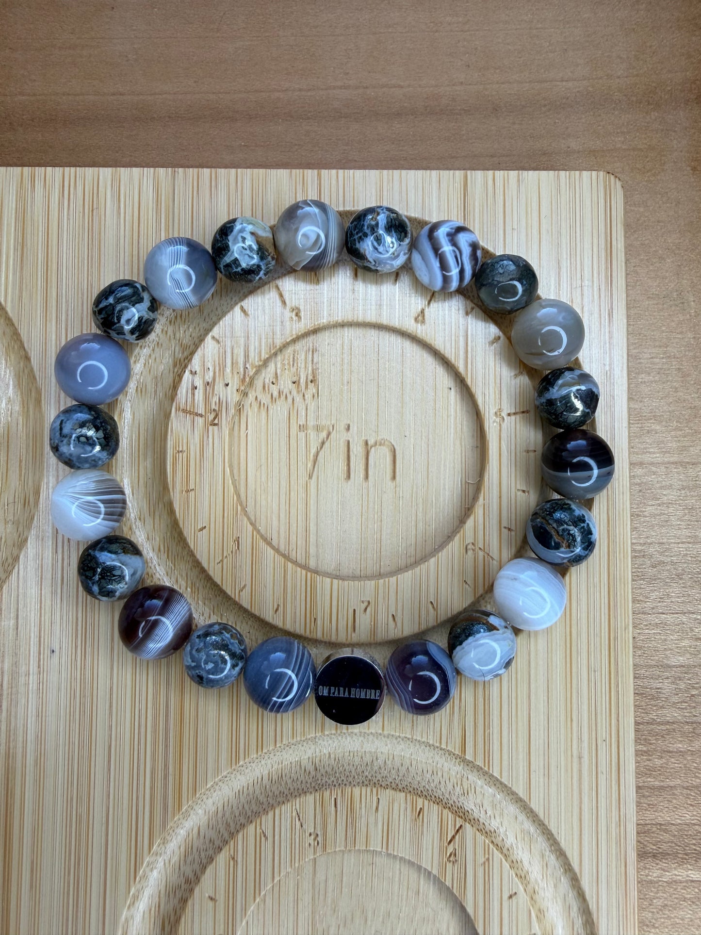 Pyrite and Botswana Agate With Logo Stretch Bracelet