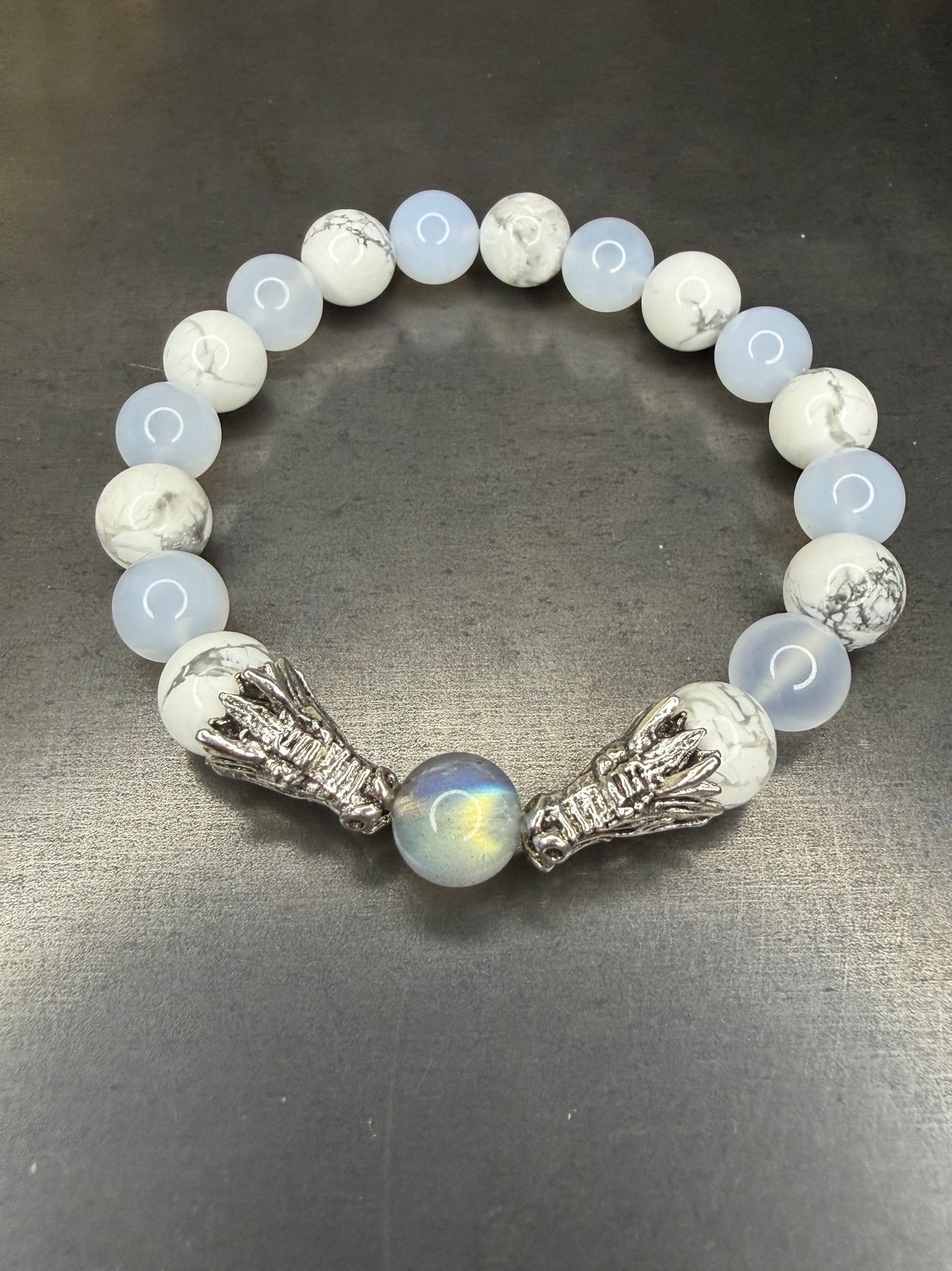 Blue Howlite Dragon Stretch Bracelet