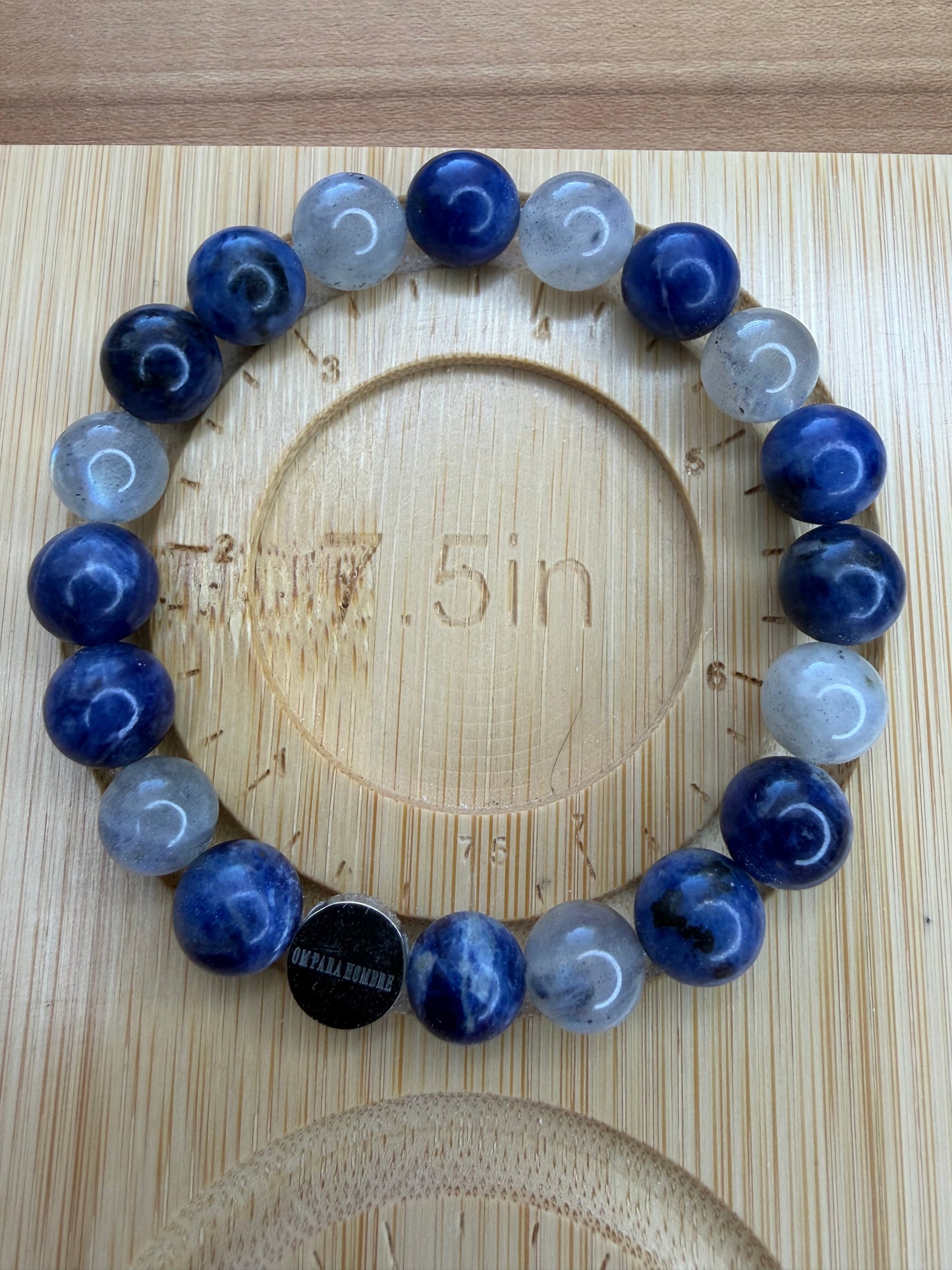 Sodalite and Labradorite with Logo Stretch Bracelet