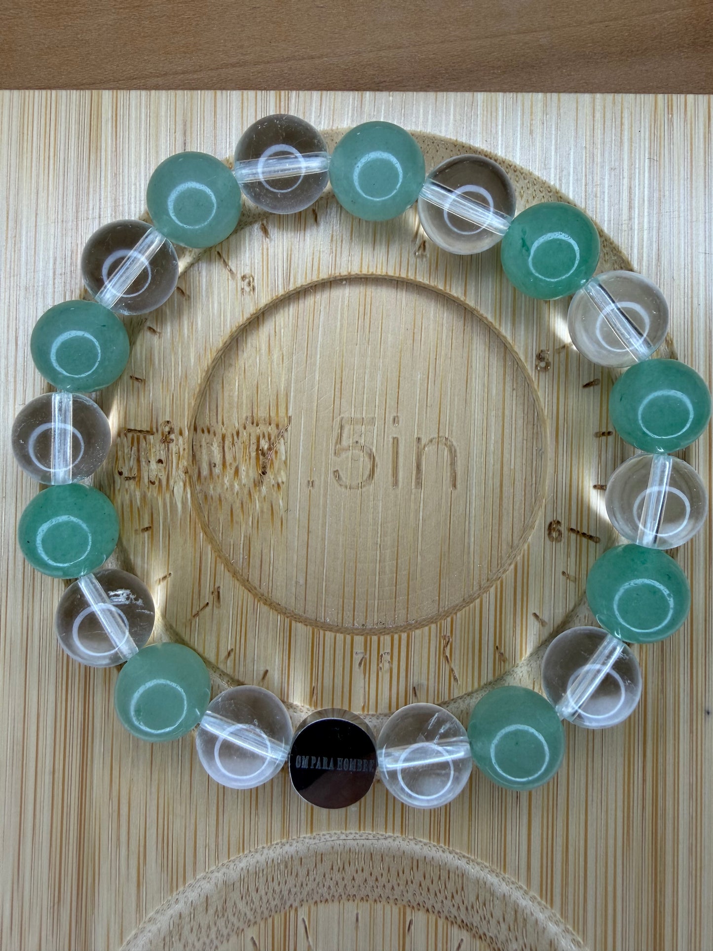 Clear Quartz and Green Aventurine with Logo Stretch Bracelet