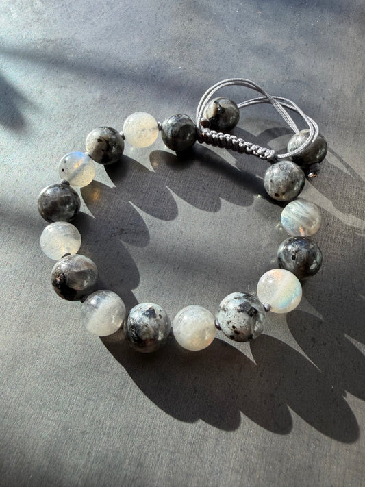 Larvikite and Labradorite String Adjustable Bracelet