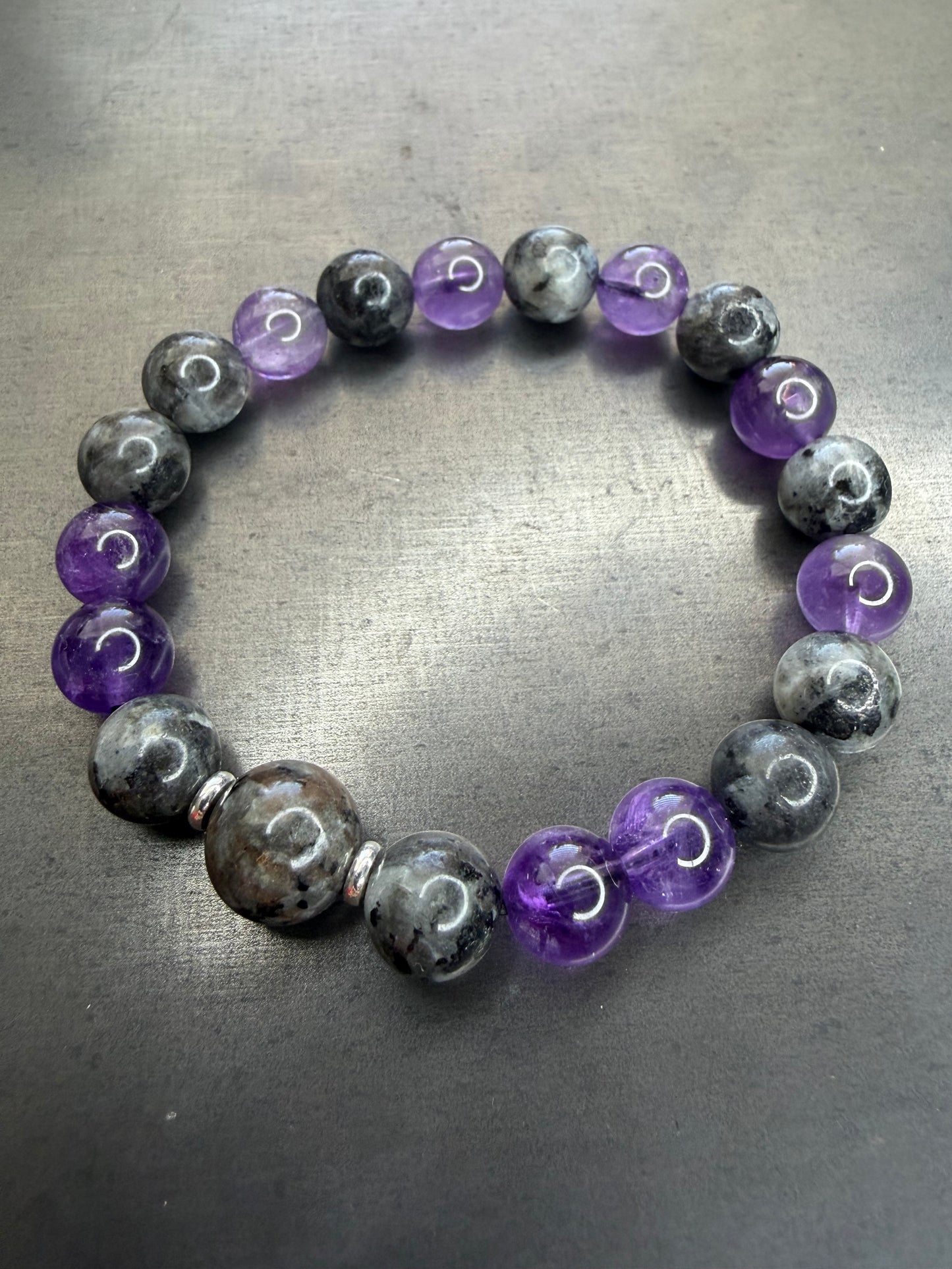 Larvikite, Amethyst, and Yooperlite Stretch Bracelet