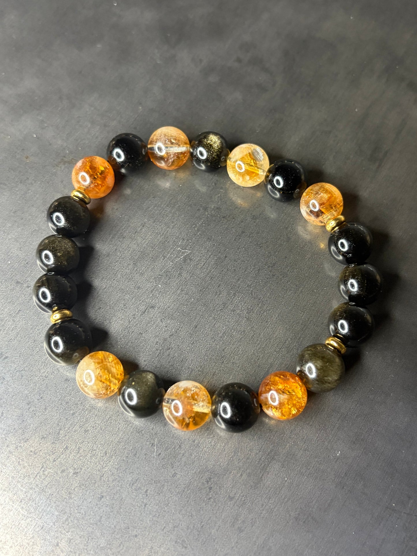 Citrine/ Gold Sheen Obsidian Stretch Bracelet