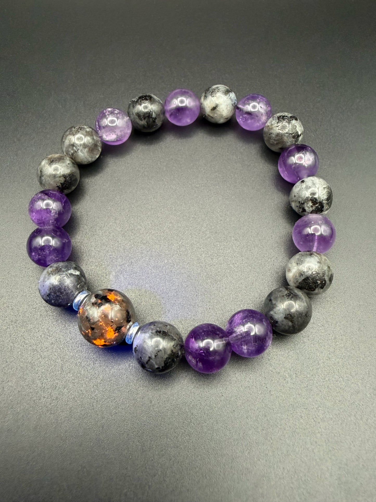 Larvikite, Amethyst, and Yooperlite Stretch Bracelet