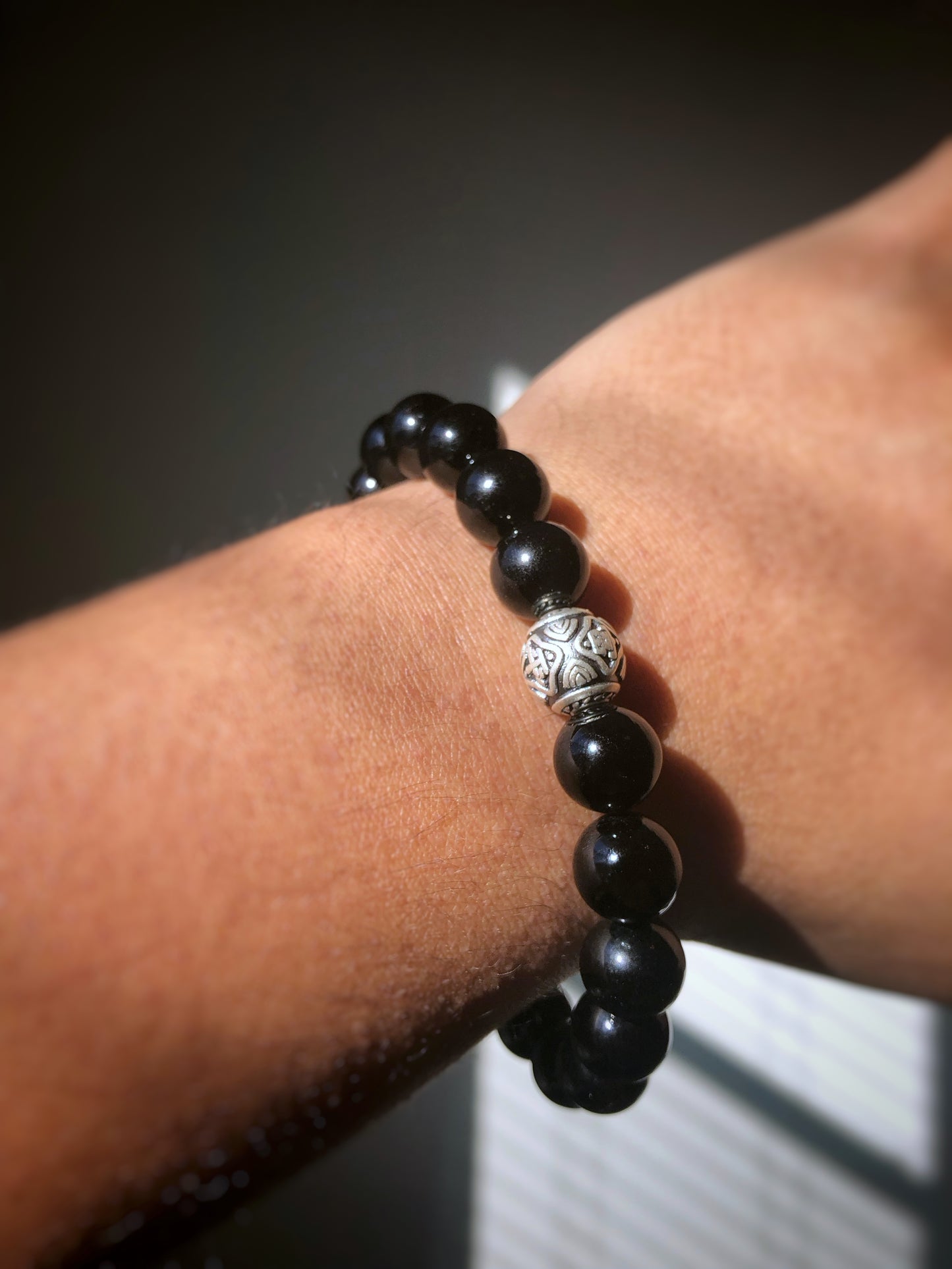 "Peace and Safety" Black Tourmaline Stretch Bracelet