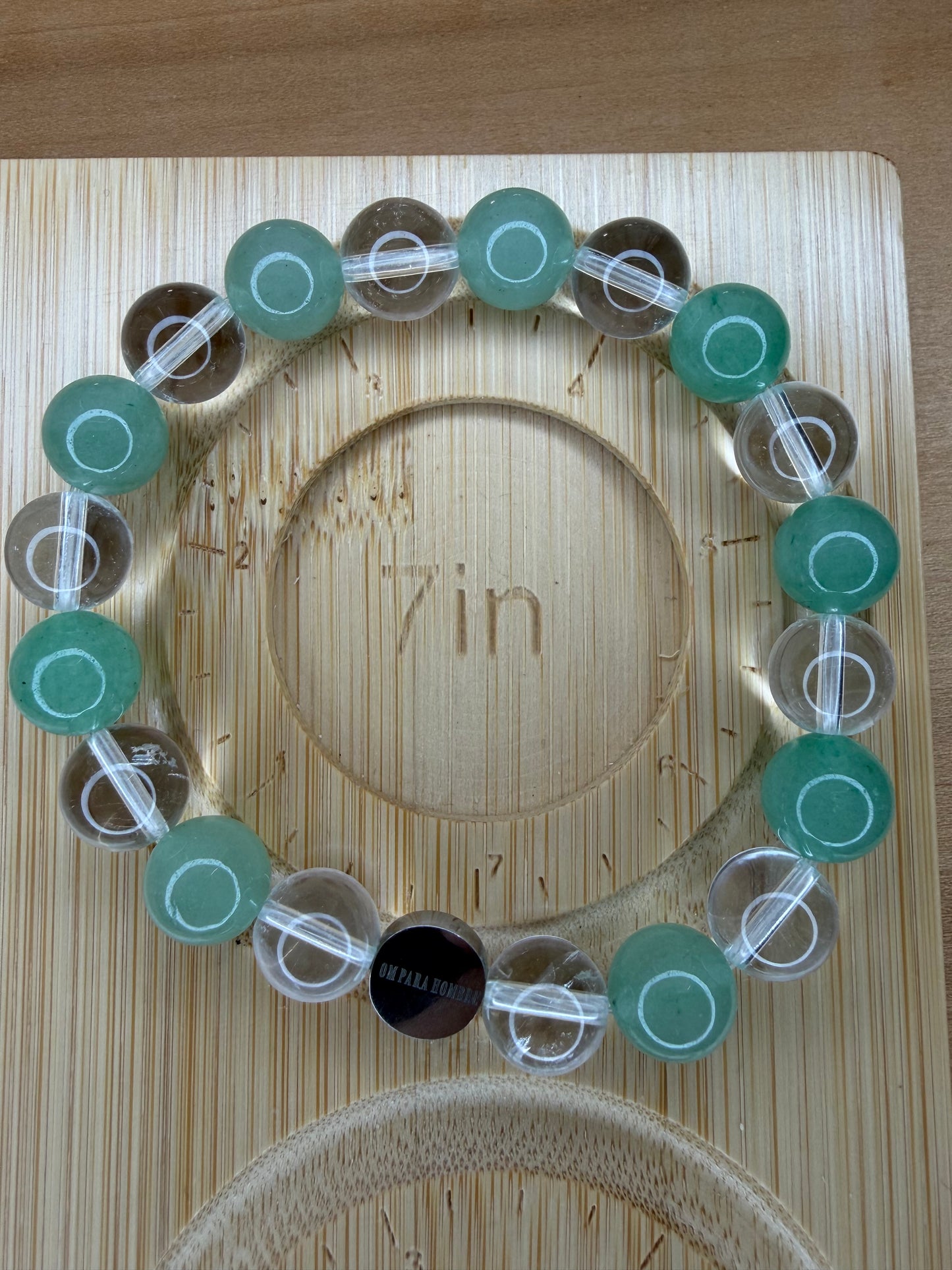Clear Quartz and Green Aventurine with Logo Stretch Bracelet