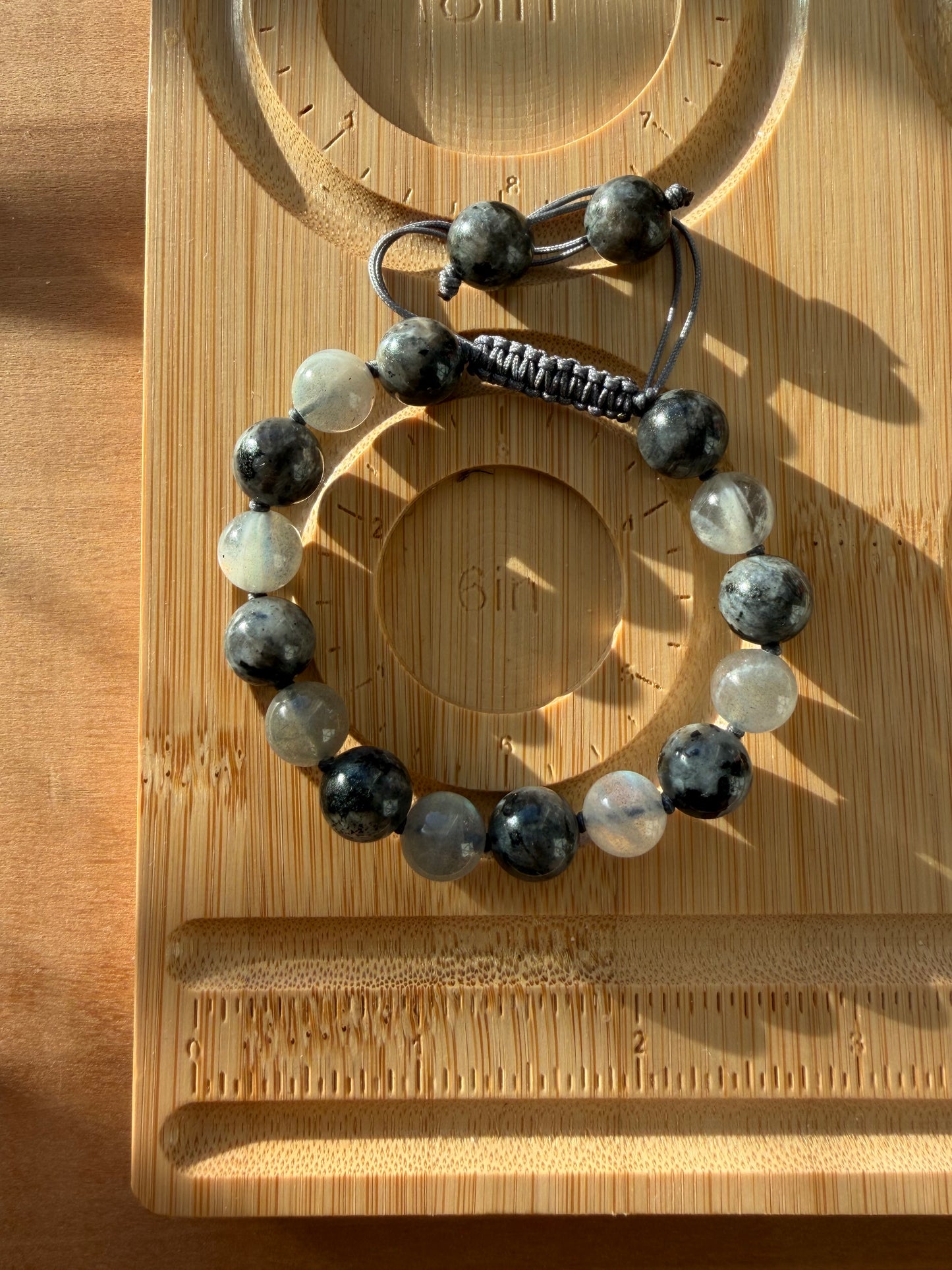 Larvikite and Labradorite String Adjustable Bracelet