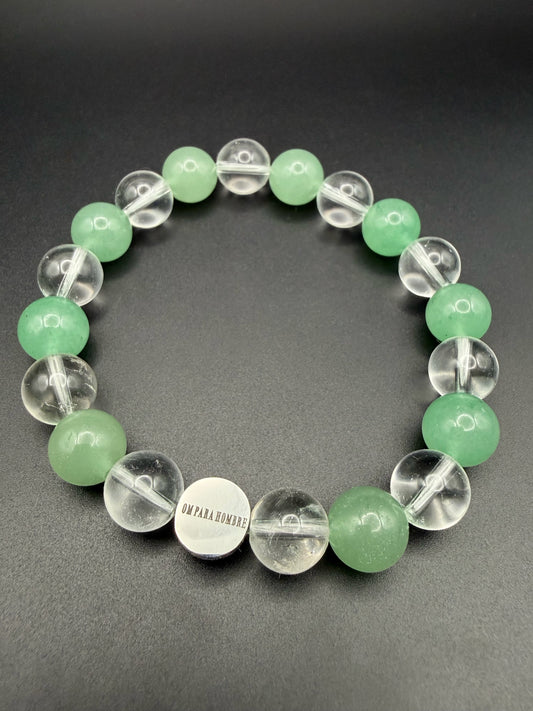 Clear Quartz and Green Aventurine with Logo Stretch Bracelet