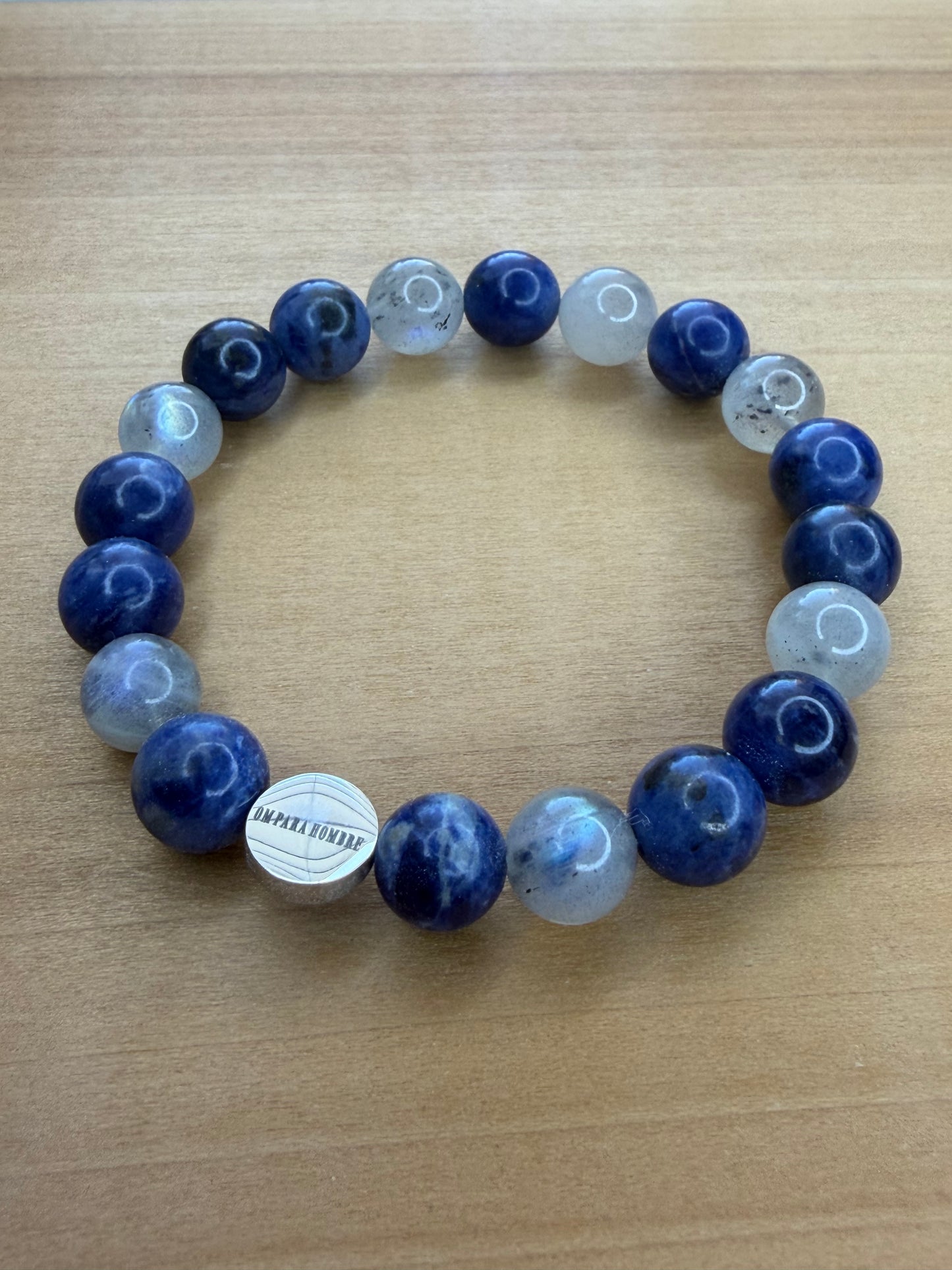 Sodalite and Labradorite with Logo Stretch Bracelet