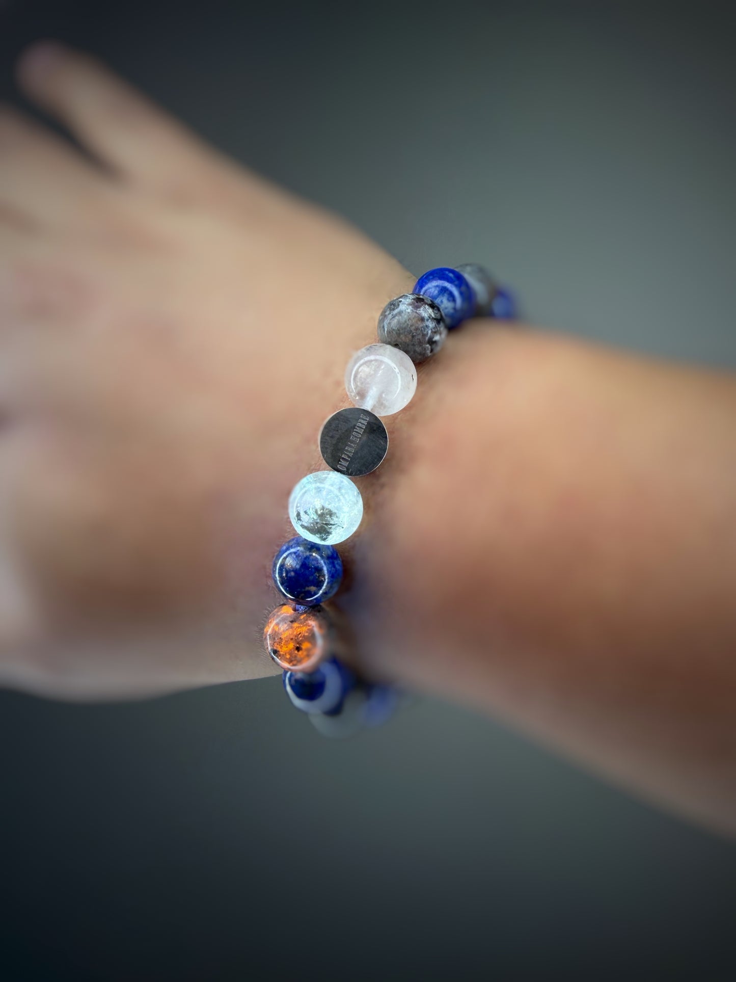 Herkimer Diamond, Yooperlite, and Lapis Lazuli Stretch Bracelet