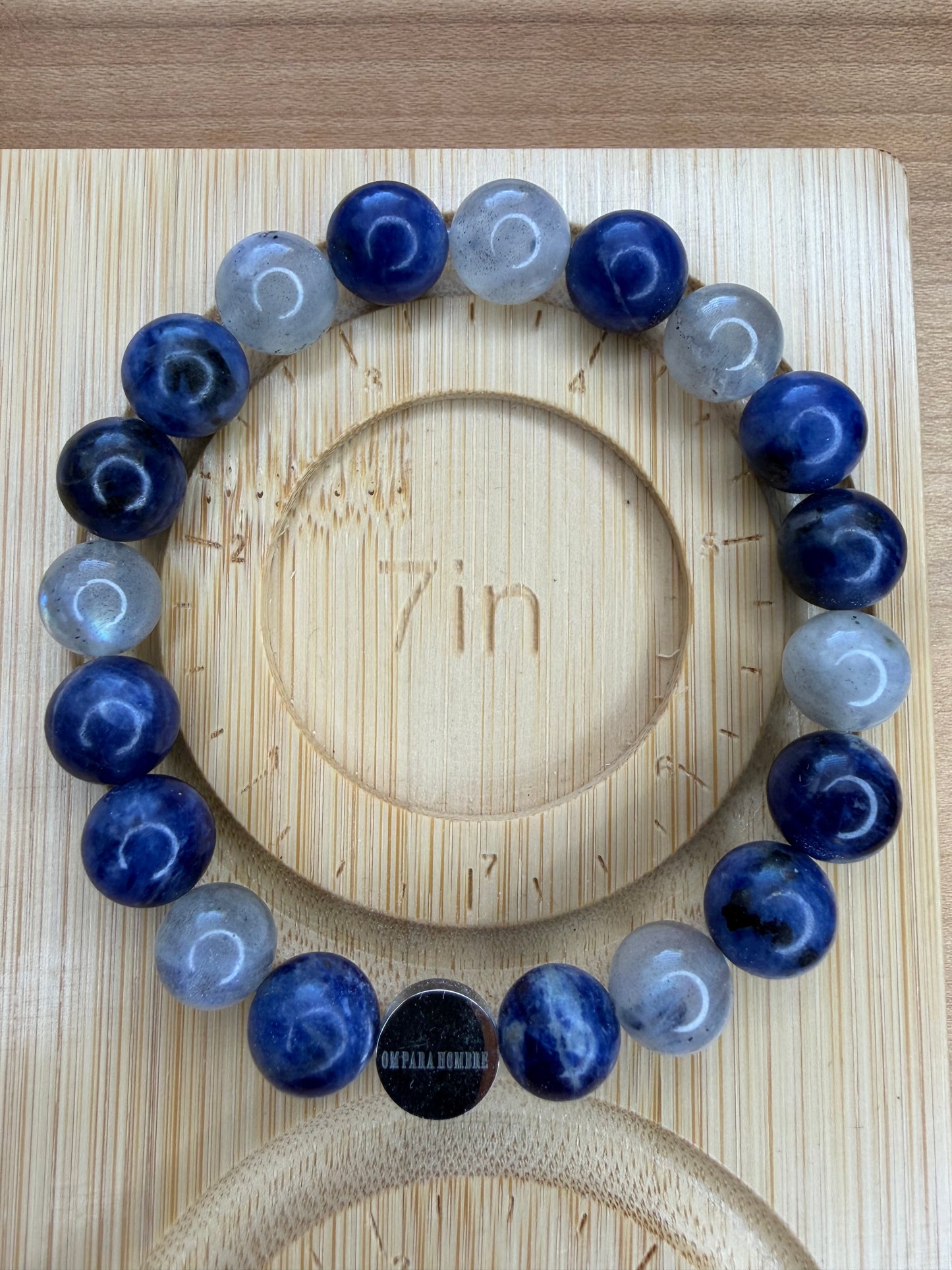 Sodalite and Labradorite with Logo Stretch Bracelet