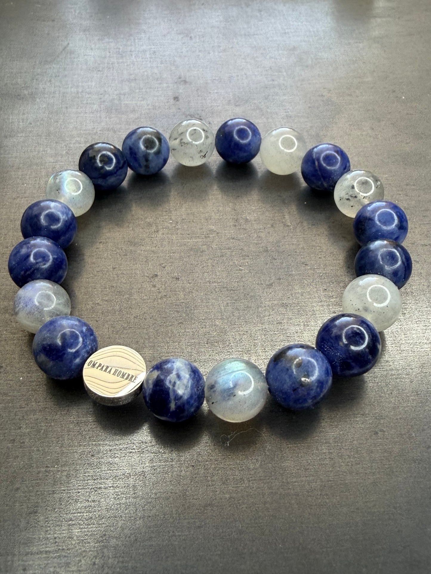 Sodalite and Labradorite with Logo Stretch Bracelet