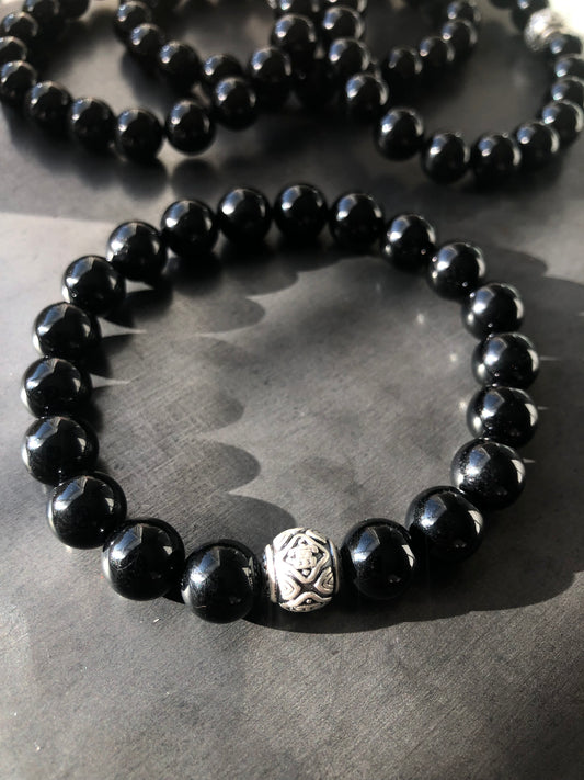 "Peace and Safety" Black Tourmaline Stretch Bracelet