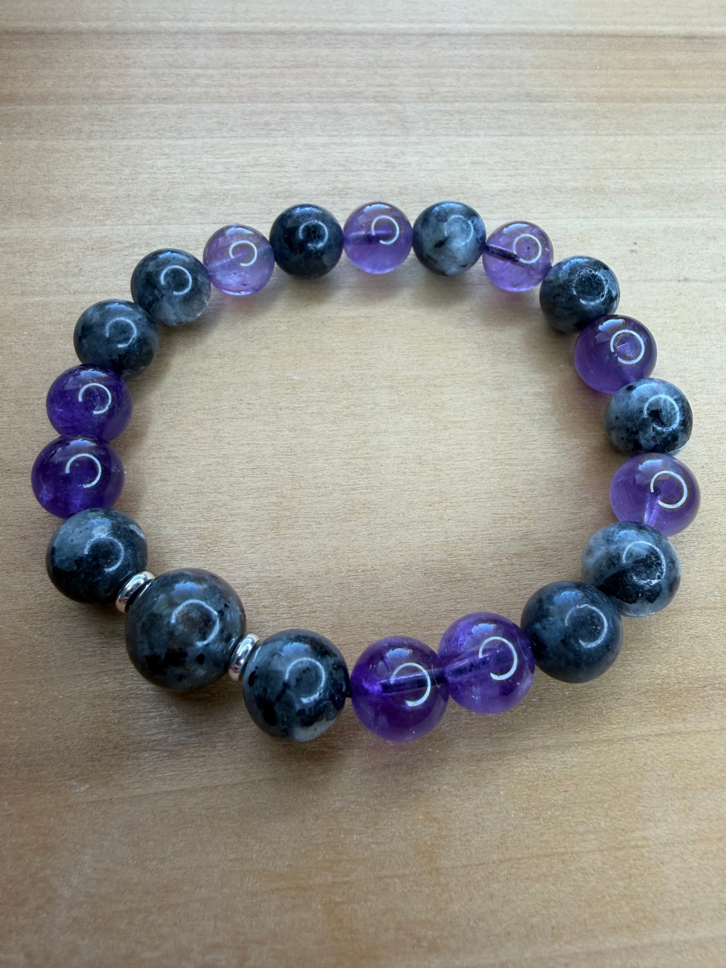 Larvikite, Amethyst, and Yooperlite Stretch Bracelet