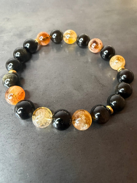 Citrine/ Gold Sheen Obsidian Stretch Bracelet