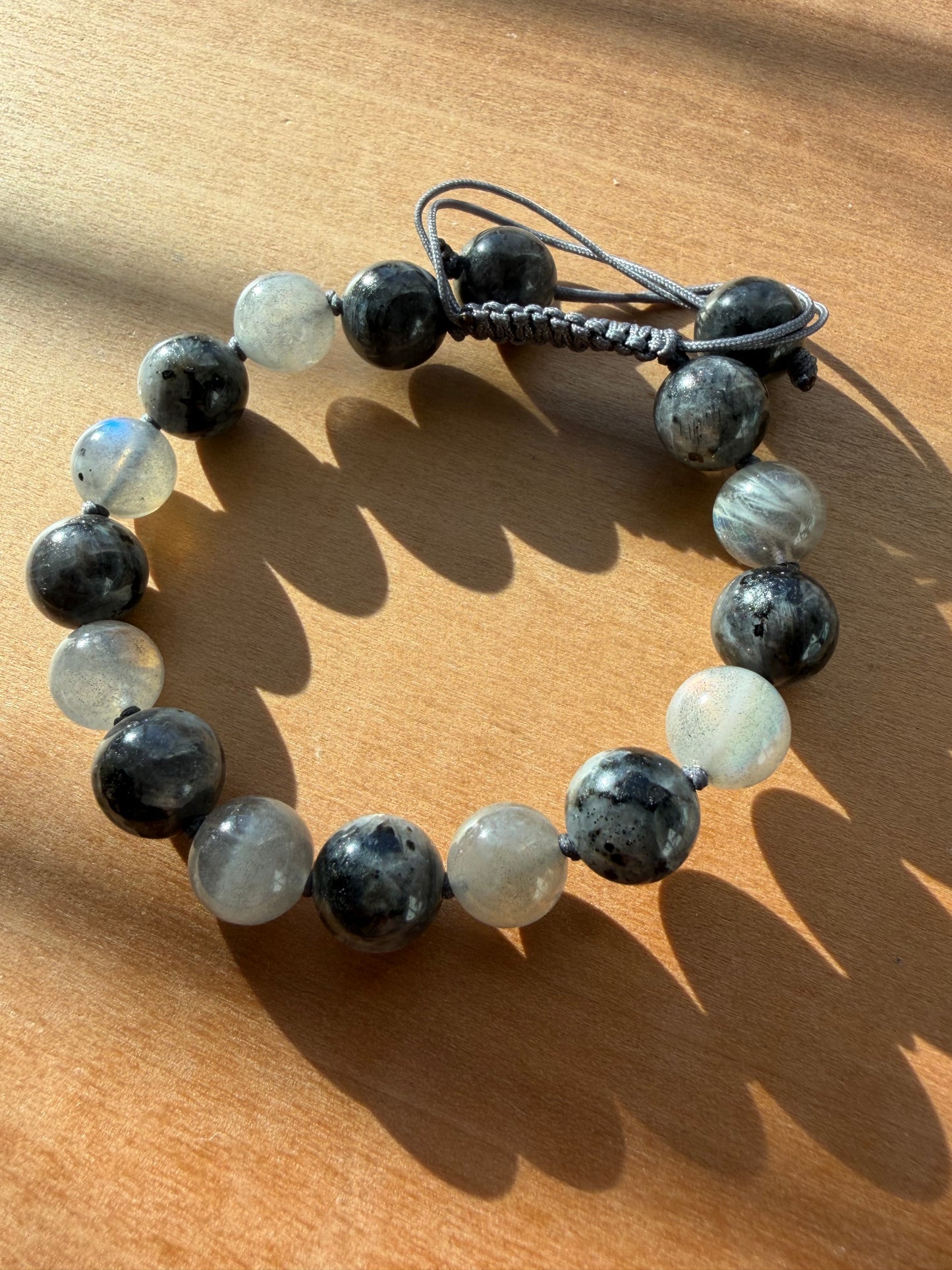 Larvikite and Labradorite String Adjustable Bracelet