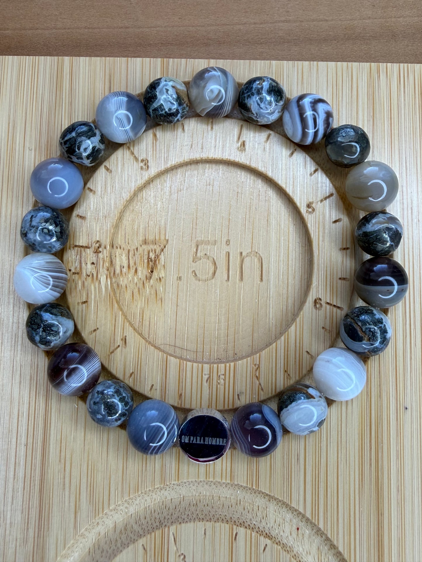 Pyrite and Botswana Agate With Logo Stretch Bracelet