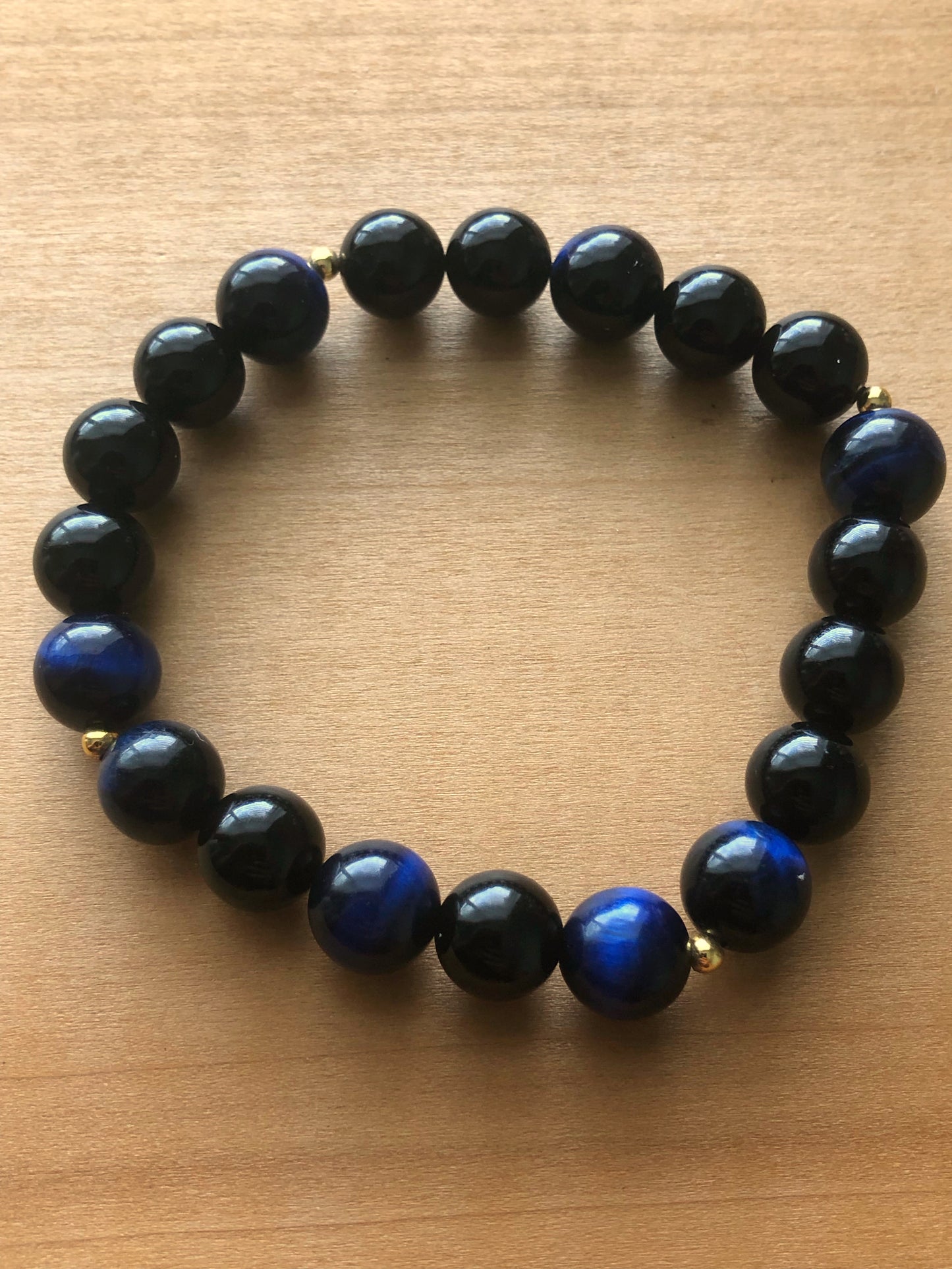 "Blue Night" - Dark Blue Tiger's Eye, and Obsidian with Gold Coated Spacers