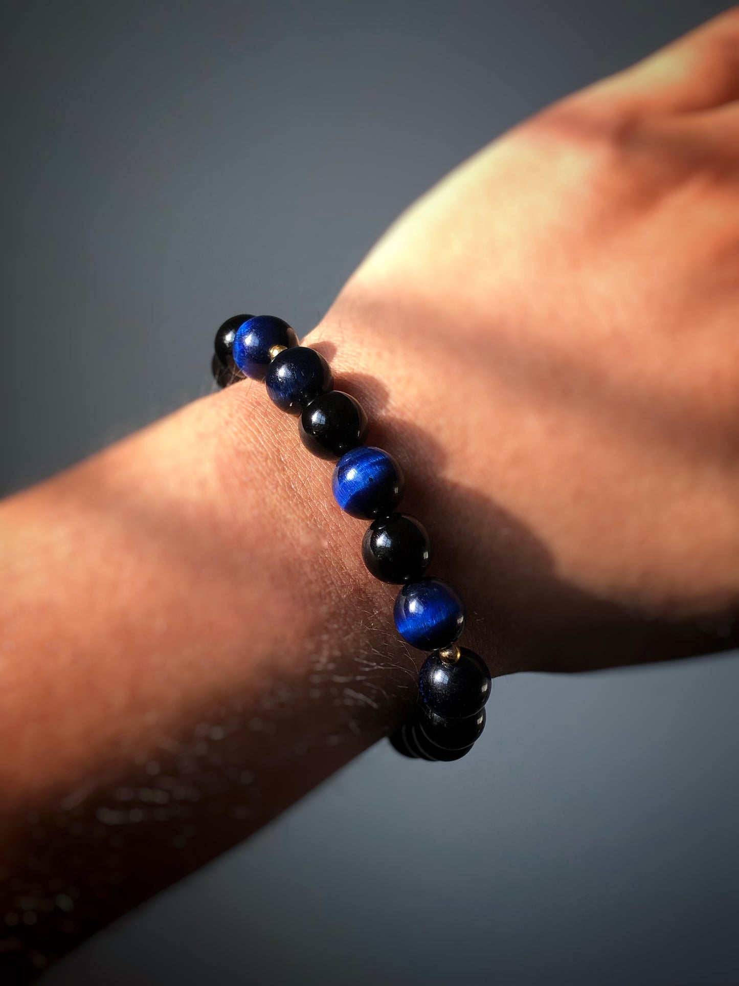 "Blue Night" - Dark Blue Tiger's Eye, and Obsidian with Gold Coated Spacers