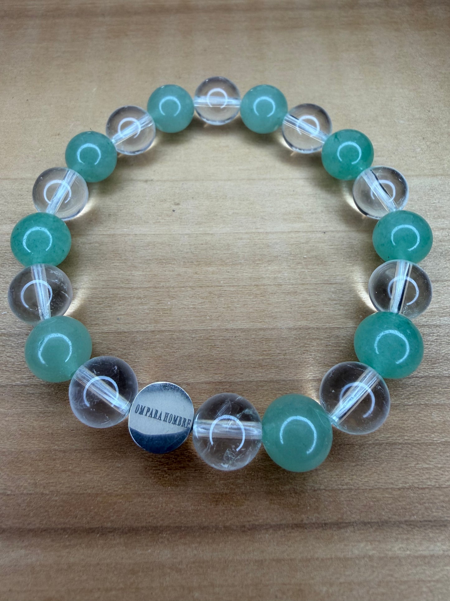 Clear Quartz and Green Aventurine with Logo Stretch Bracelet