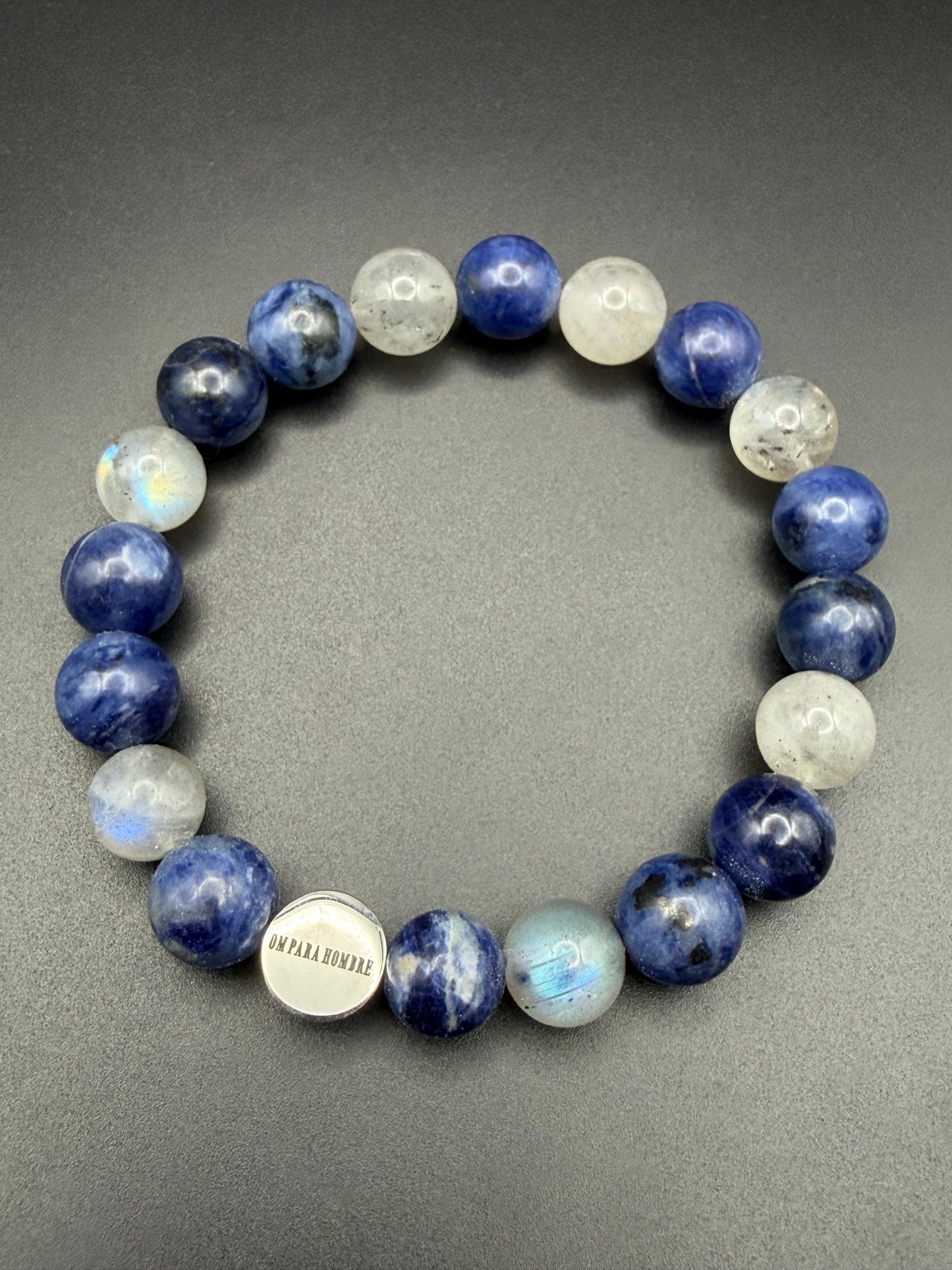 Sodalite and Labradorite with Logo Stretch Bracelet