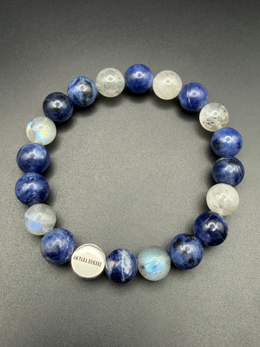 Sodalite and Labradorite with Logo Stretch Bracelet