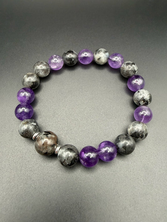 Larvikite, Amethyst, and Yooperlite Stretch Bracelet