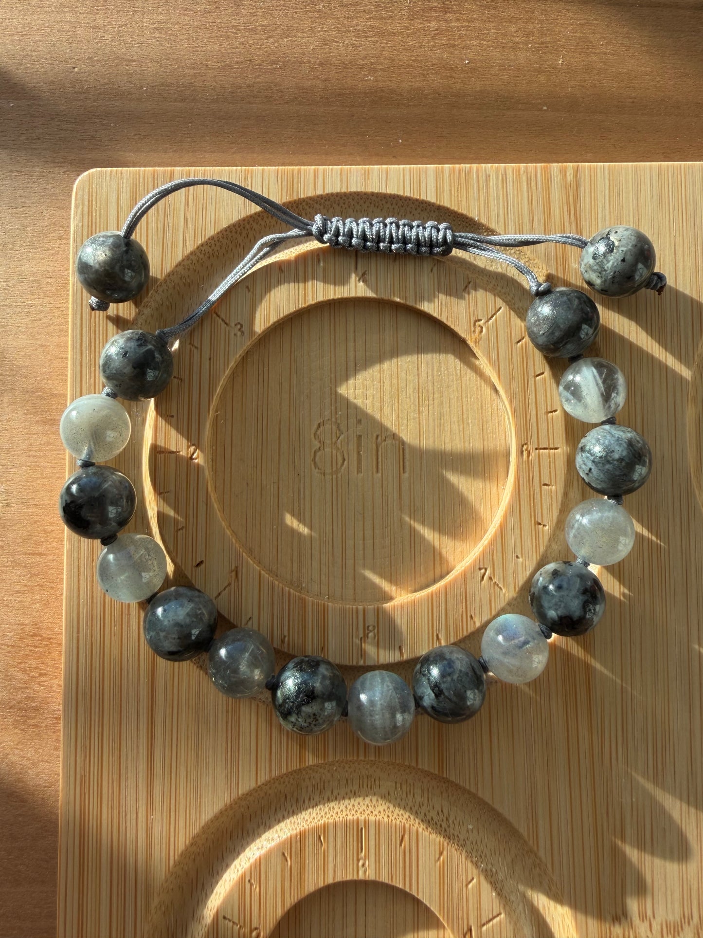 Larvikite and Labradorite String Adjustable Bracelet