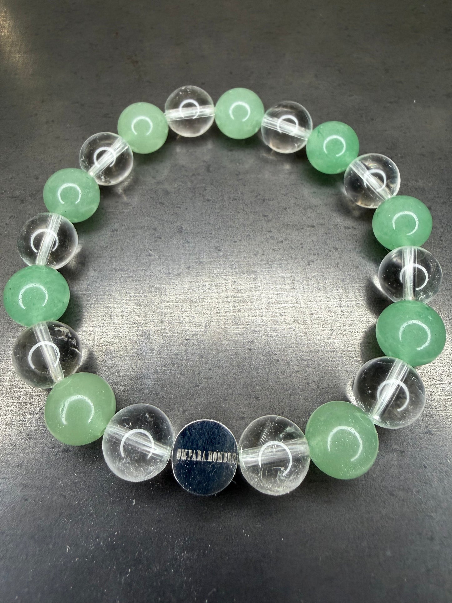 Clear Quartz and Green Aventurine with Logo Stretch Bracelet