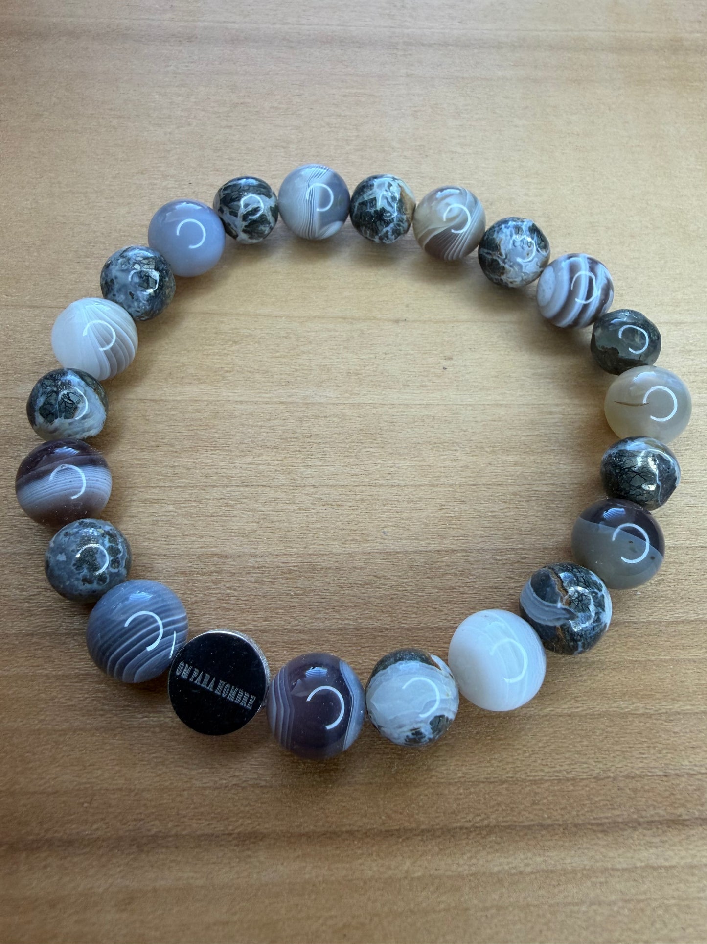 Pyrite and Botswana Agate With Logo Stretch Bracelet